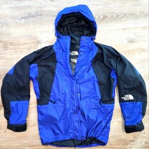 North Face Parka Vintage Waterproof Two-tone Black Blue HoodJacket, Medium, 90s